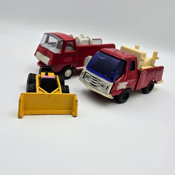 Tonka Truck Plow Fire Truck Pumper Yellow Black Metal Plastic Red Blue Clear VTG - Picture 2 of 16